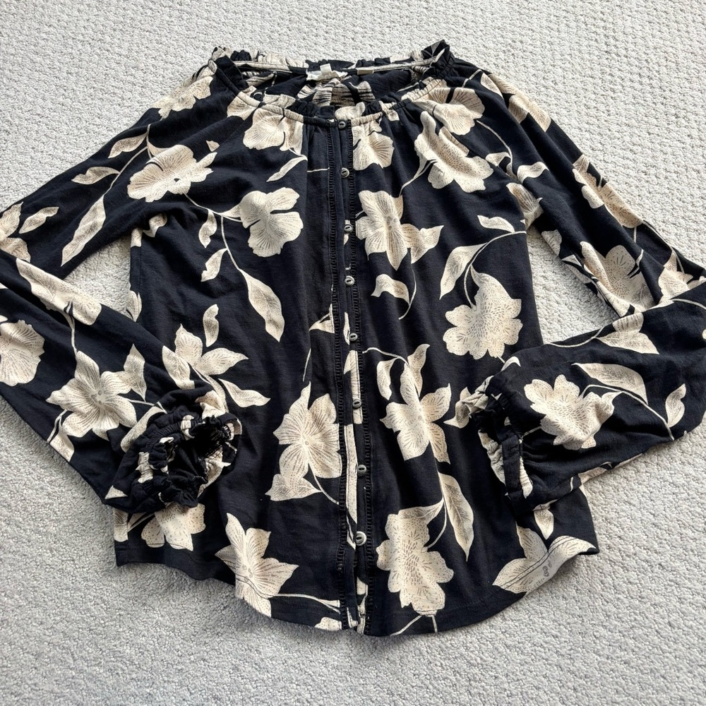 Fat face Floral Black and Cream Women's Top